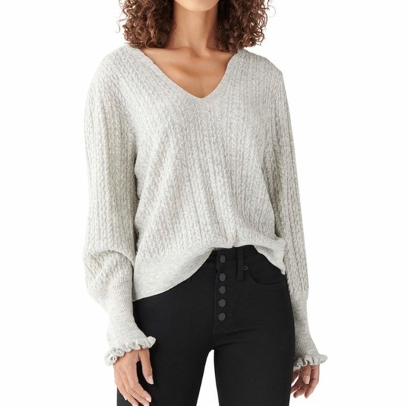 NWT Lucky Brand Wool Blend Relaxed Peasant Sweater in Grey - Picture 1 of 7